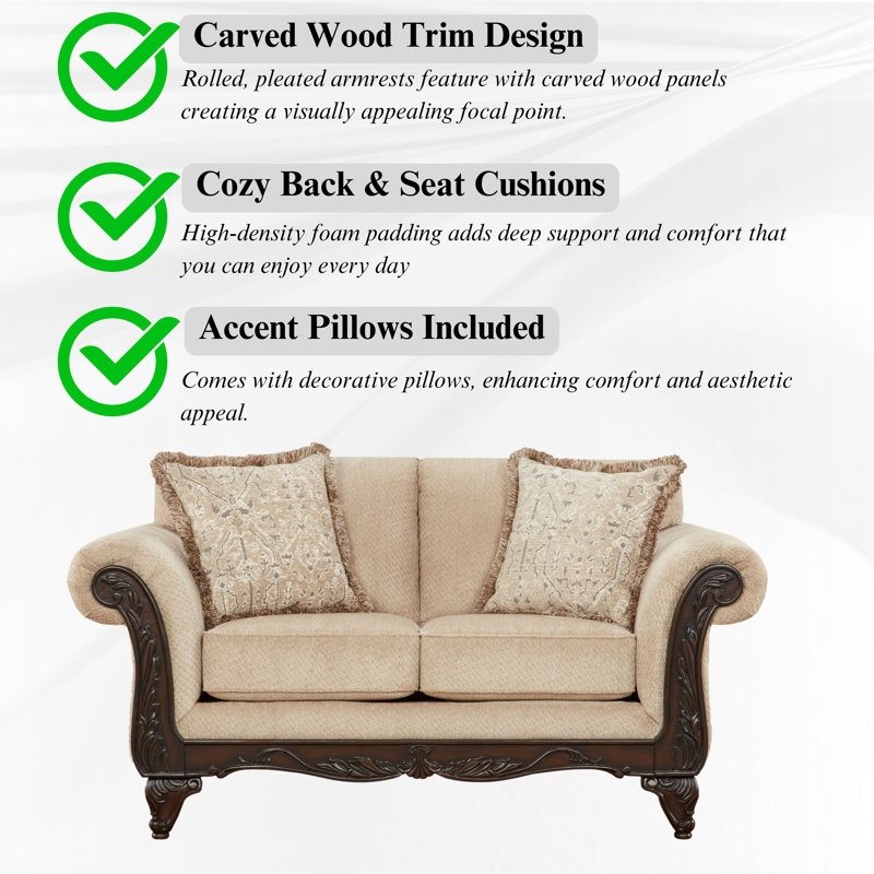Halima 2-Piece Carved Wood Sofa & Loveseat Set