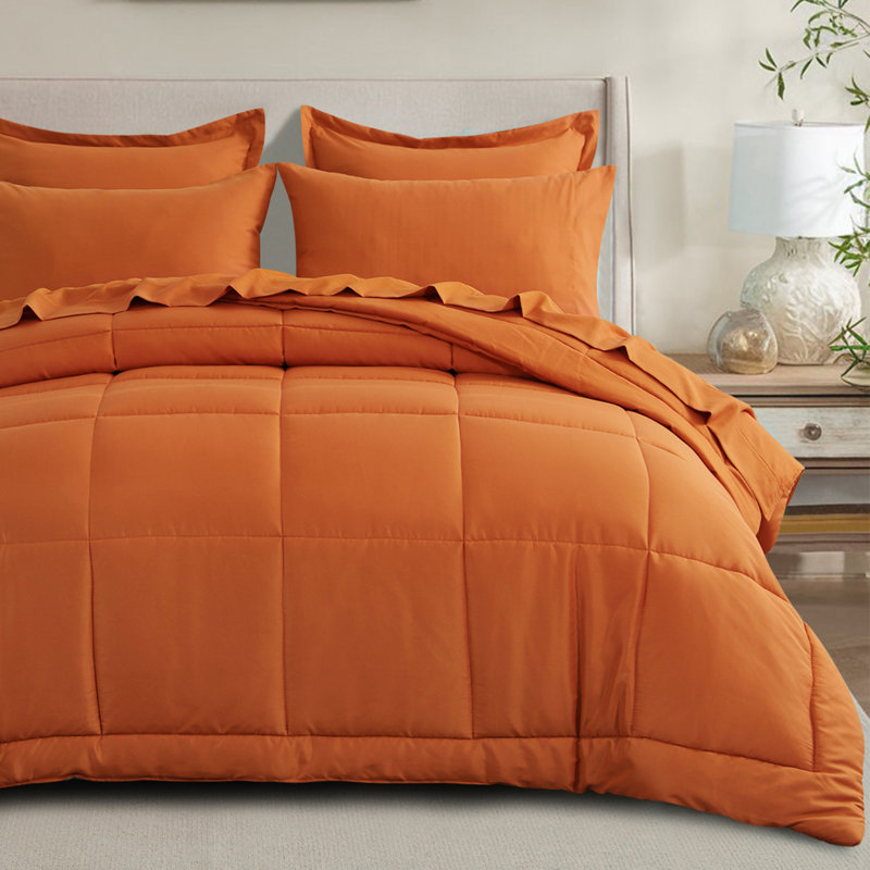 Ensemble d'édredon en microfibre 5/7-pièces , Édredon de très grande taille et 6 pièces suppl, Orange