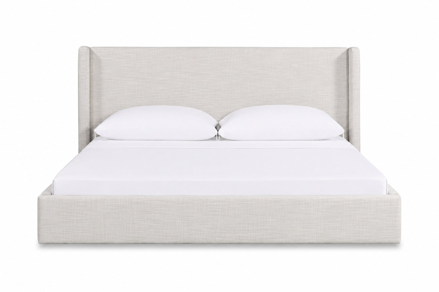 Mele Linen Upholstered Wingback Bed, White Linen, Queen