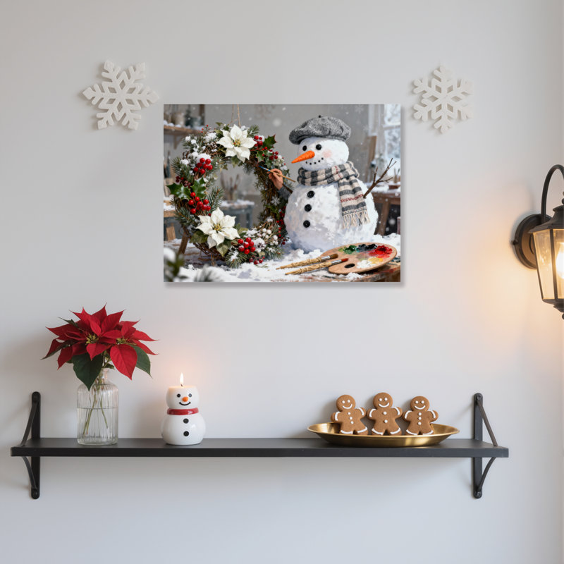 «Snowman Wreath», art mural sur toile, H 16 po x l 24 po