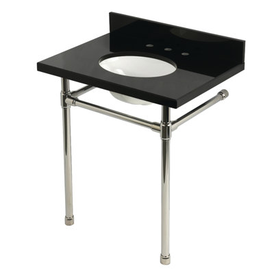 Kingston Brass Dreyfuss 30-Inch Black Granite Console Sink with Stainless Steel Legs (8-Inch, 3-Hole)