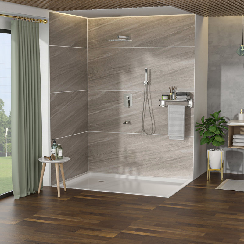 10" Square Shower System In Brushed Nickel - Waterfall Tub Spout, 3 Function, Rainfall Shower, Handheld Element With Spout 10 Inch Wall Mounted, Square, Overhead Rain Handheld, Facility