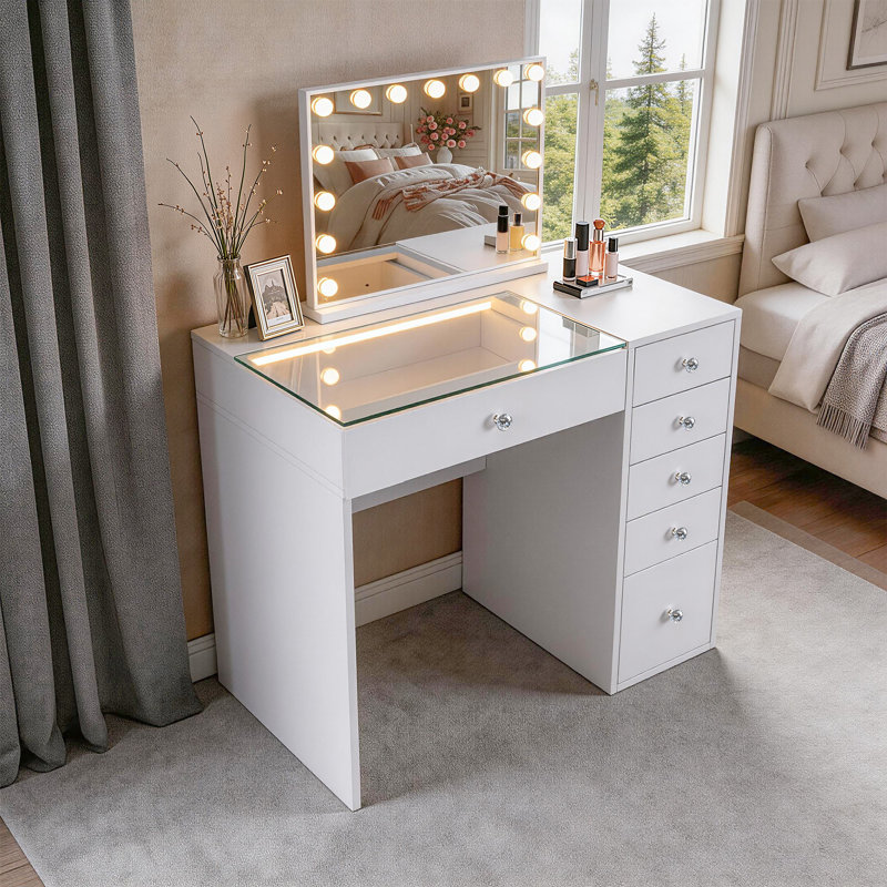 Bureau de maquillage pour coiffeuse avec miroir et lumières à DEL