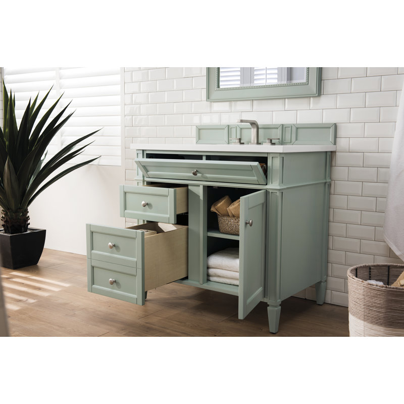 Brittany 36'' W Single Vanity, Sage Green, White Zeus, 8" Widespread