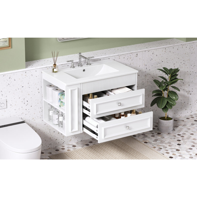 Meuble-lavabo mural 30 po, Blanc