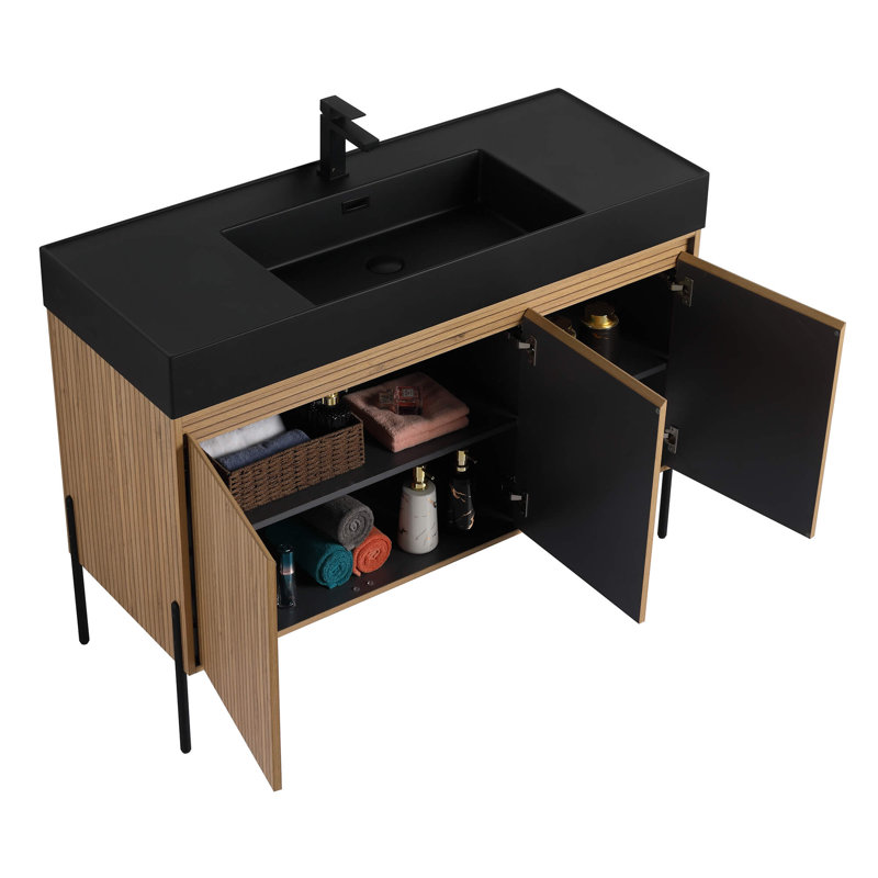 Meuble-lavabo Yordana de 48 po de largeur Ebern Designs, Noir, noir, noir, noir, Chêne