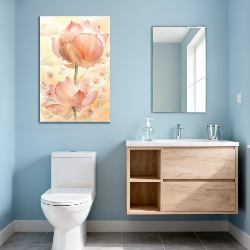 Plantes et fleurs de lotus rose doux sur fond délicat, H 48 po x l 32 po