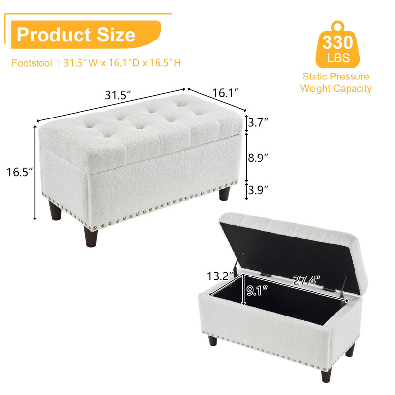 Repose-pieds avec rangement Gagny, Fausse fourrure beige