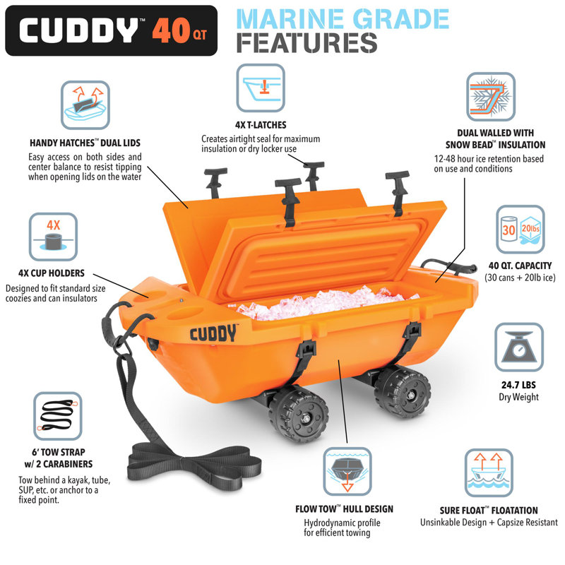 Refroidisseur sur chenilles avec roulettes Cuddy, Orange