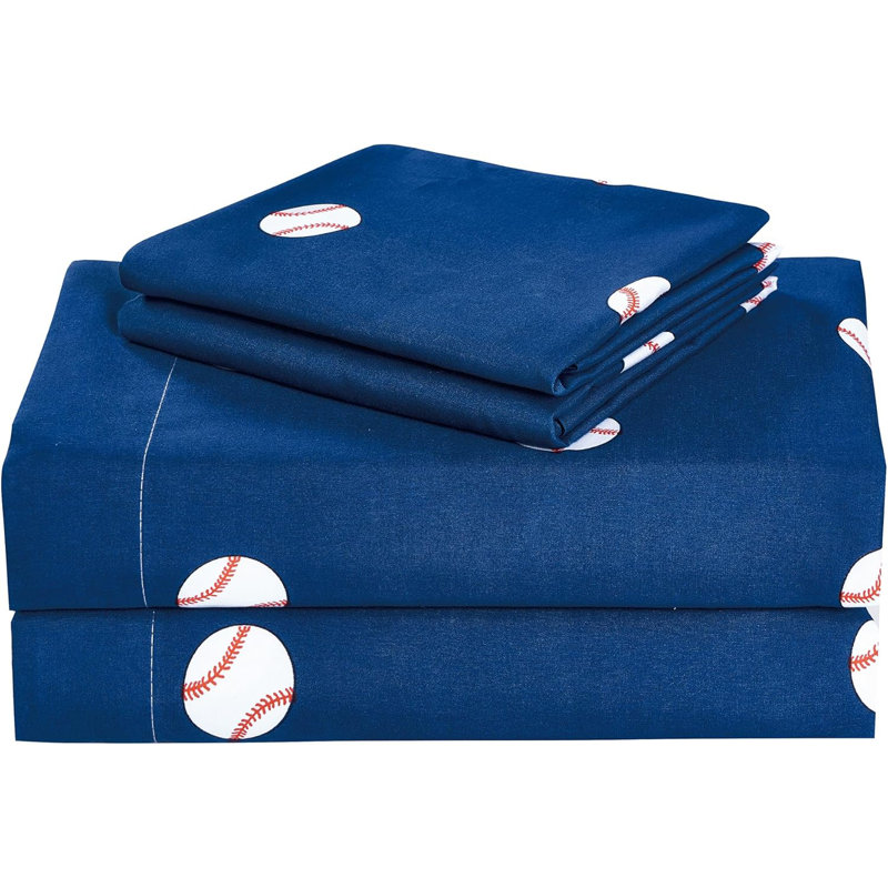 Soccer Sports Microfiber Sheet Set, White/Red/Navy, Full Sheet Set with 2 Pillowcases