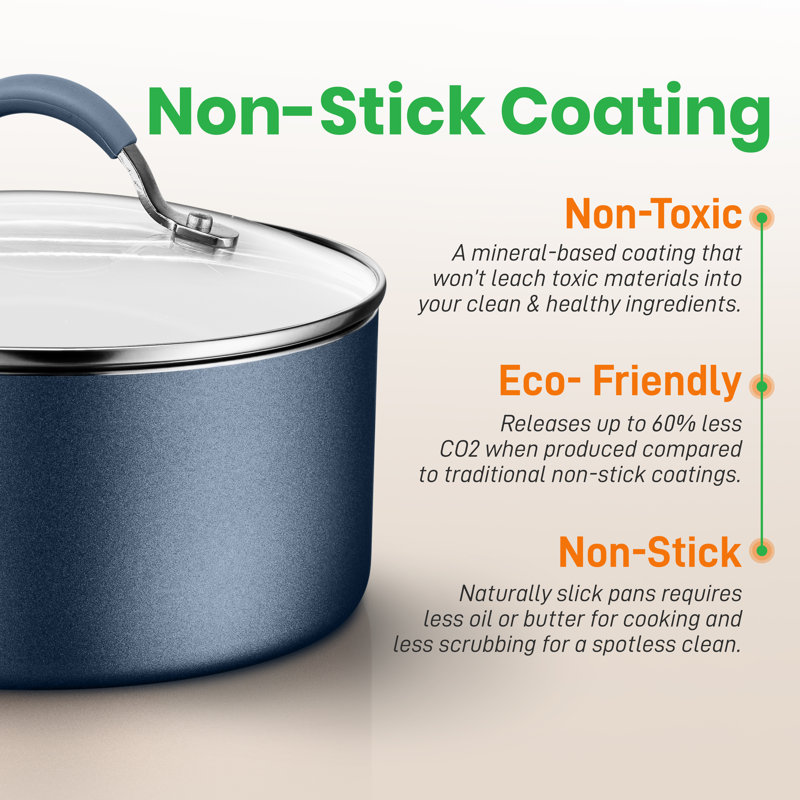 14 - Piece Non-Stick Aluminum Cookware Set, Blue