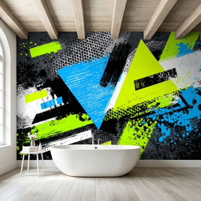 Peel and Stick Wallpaper Wall Mural Abstract seamless geometric for boys teenagers clothes Grunge Wall Art Self Adhesive and Removable