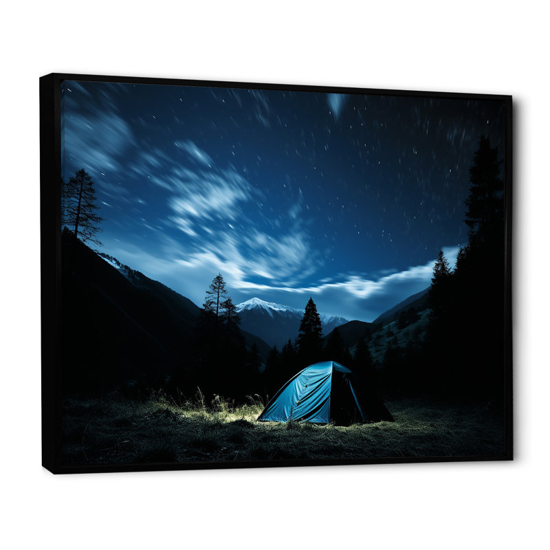 Starlit camping in Canada 1 - camping, art mural, Cadre flottant noir, H 34 po x l 44 po x P 1,5 po