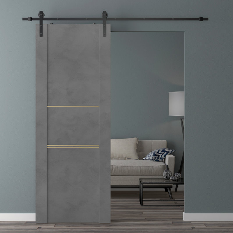 Porte de grange en lambris de bois manufacturé avec ensemble d'installation, 17,75 po x 79,37 po, Chêne Veralinga
