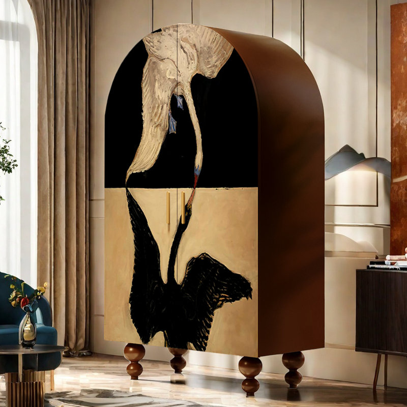 Légère garde-robe arquée à deux portes de luxe, Noyer / multicolore