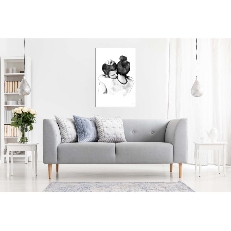 Panther Print Fine Art Prints Black & White Sketch Couples Hugging Artistic Framed Canvas Prints, Pictures For Home Walls, Bedroom, Living Room & Bathroom Decor - Wrapped Canvas Art Prints
