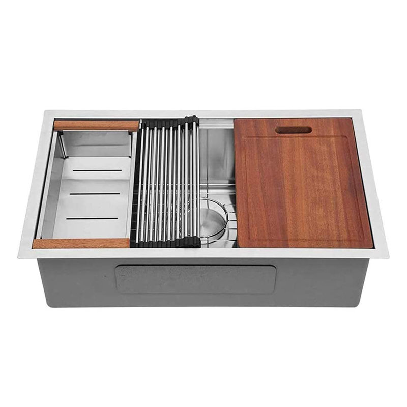 33" L x 19" W Undermount Kitchen Sink Single Bowl SUS304 Stainless Steel Sink with Ledge Workstation and Accessories
