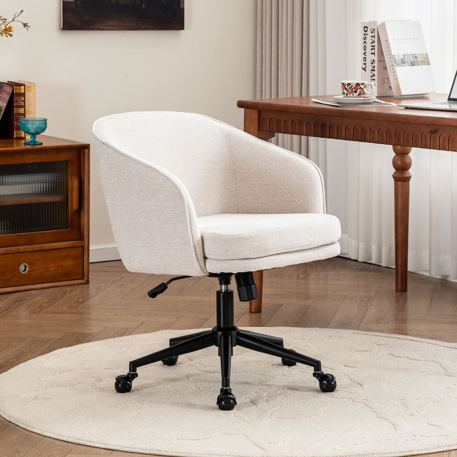 Toscani Office Chair with Lumbar Support, Beige Chenille