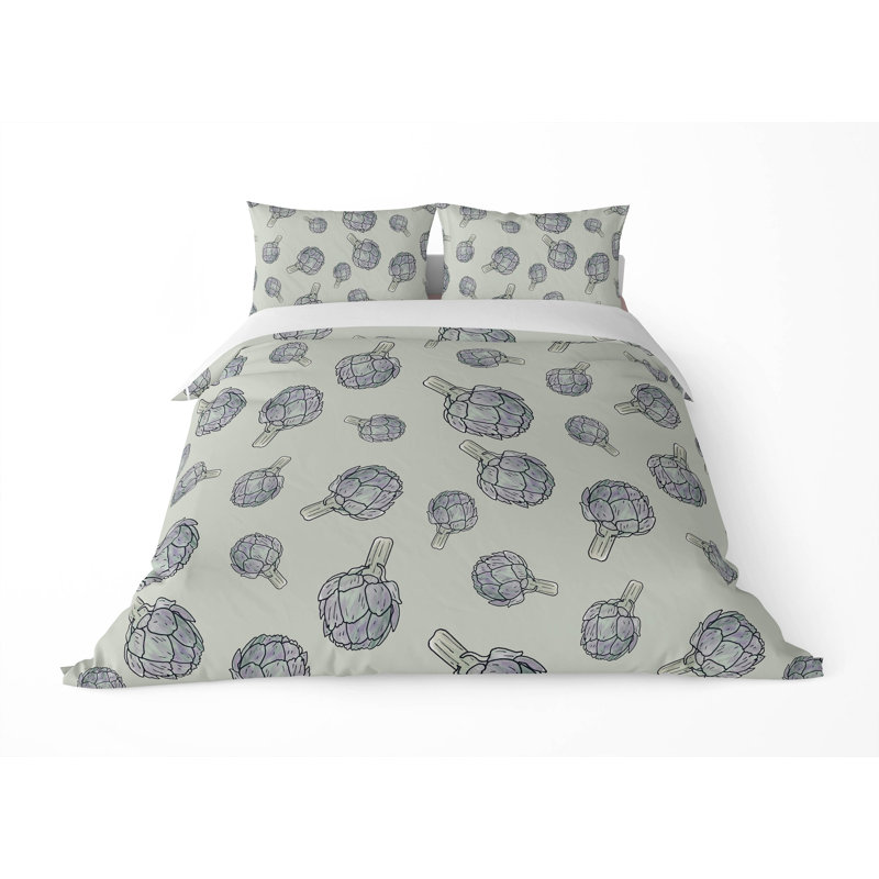 Summer Artichoke 3- Piece Decorative Lightweight Comforter Set, Dusty Green, King