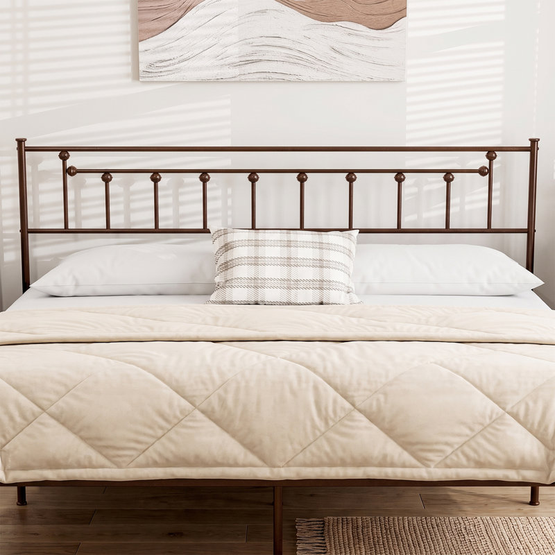 Metal California King Size Headboard, Adjustable Height, California King Headboard Only for Bedroom, Rustic Farmhouse Style, Attach Frame, Easy Assembly, Brown