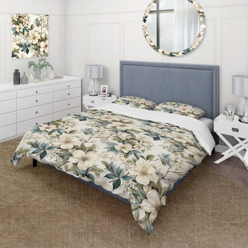 Ensemble de housse de couette Vintage Flora III, Housse de couette pour grand lit et 2 taies décor