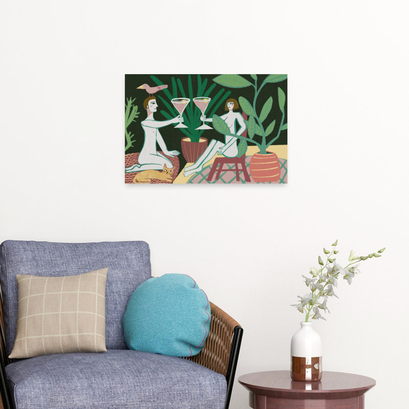 «Summer Nude Cocktail Bird», art mural tropical, H 16 po x l 24 po