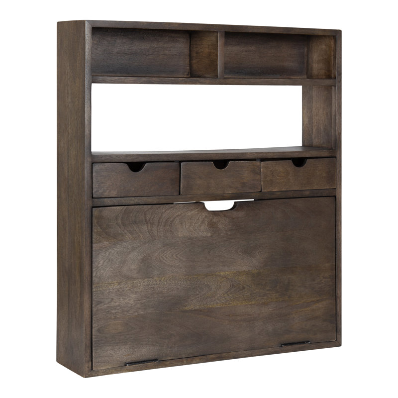 Bureau flottant en bois massif Aerick, Choco
