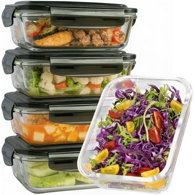380ml Meal Prep Glass Containers with Lids 5 Pack Airtight Lunch Boxes