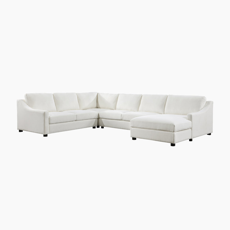 Canapé modulaire en tissu texturé 4 pièces 102,5 po avec méridienne droite et coussins de dossier amovibles Prashant