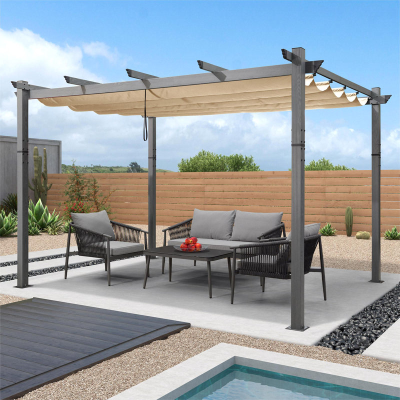 Purple Leaf Aluminium Pergola with Canopy, Khaki, 96.5"H x 143.7" W x 118"D