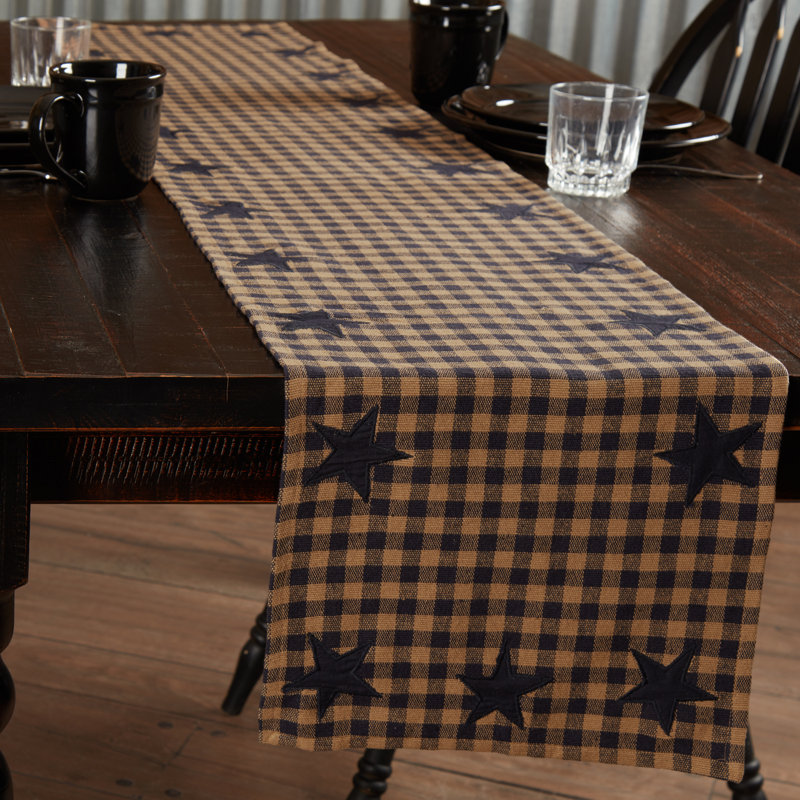 Deuxville Checkered 100% Cotton Table Runner, Black/Dark Tan, 72" L x 13" W