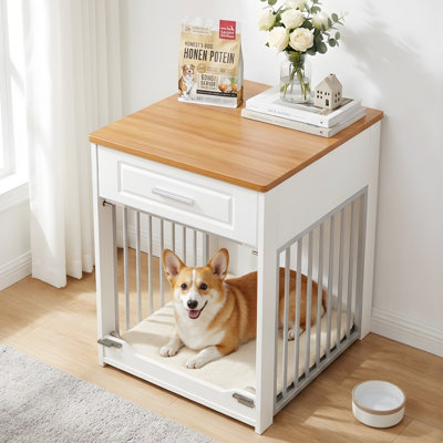  26'' H X 20'' W X 24'' D Dog Crate with Flip Up Door & Drawer, End Table with Storage