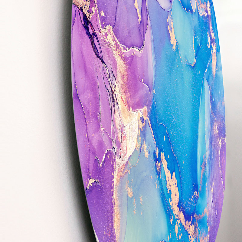 Mauve et bleu liquide Art III - cercle moderne en métal, art mural, H 23 po x l 23 po x P 1 po