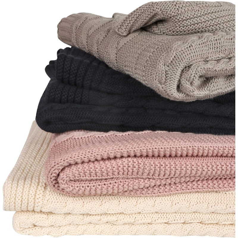 Cameo Pink Organic Cotton Cable Knitted Throw Blanket 50x70 Inches