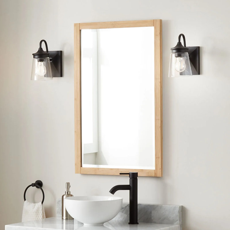 Burfield Bathroom Vanity Mirror, Natural Bamboo, 34" x 34"