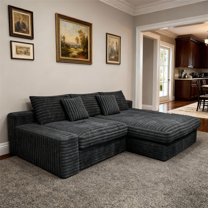 Canapé-lit modulaire en L de 104,3 po avec méridienne en forme de L avec méridienne, sans emballage assemblé, conception modulaire pour le salon et le salon, gris droit