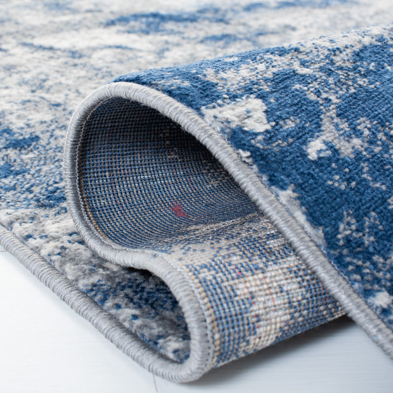 Tapis abstrait gris clair / bleu N'Keal, Carré 5 pi, Grey/Navy