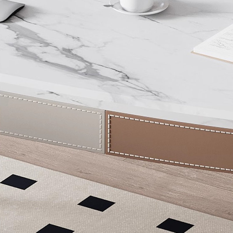 Kaki + beige-blanc + pierre frittée ovale grise + bois manufacturé + acier laminé à froid avec bureau à 3 tiroirs