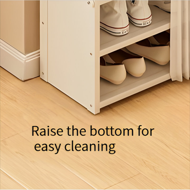 Narrow Multi-Layer Foldable Bamboo Shoe Rack With Dust-Proof Curtain For Home Entryway