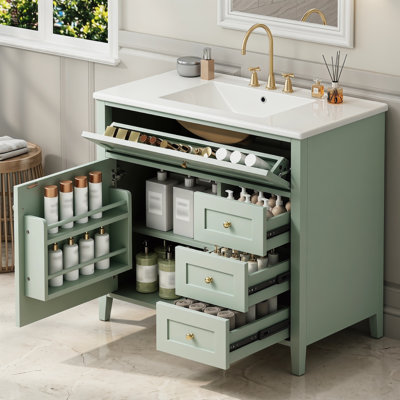 36" Freestanding Bathroom Storage With Sink, Modern MDF-Rubberwood Cabinet, Sink Is Included.