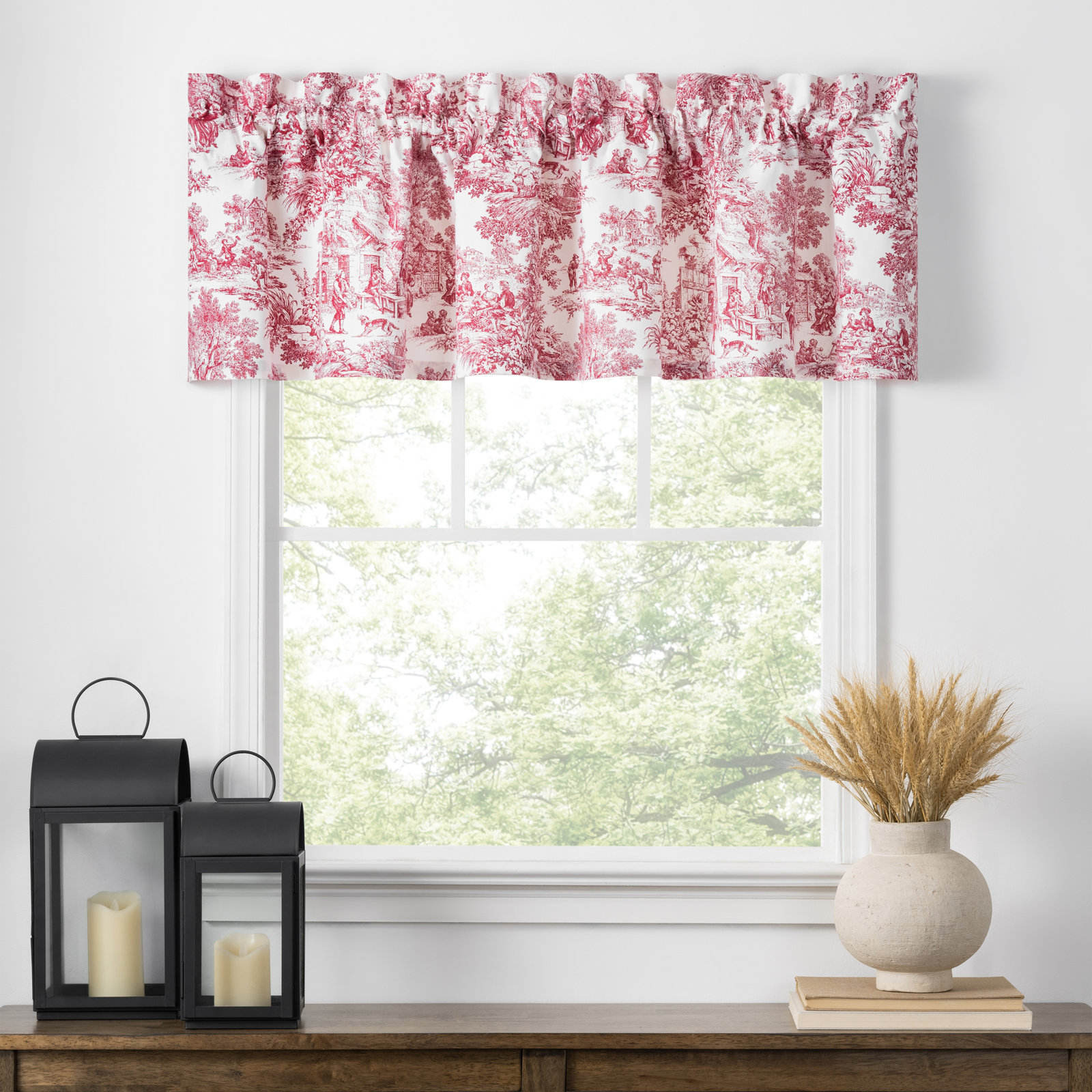 Amelie Toile Cotton Window Valance, Red
