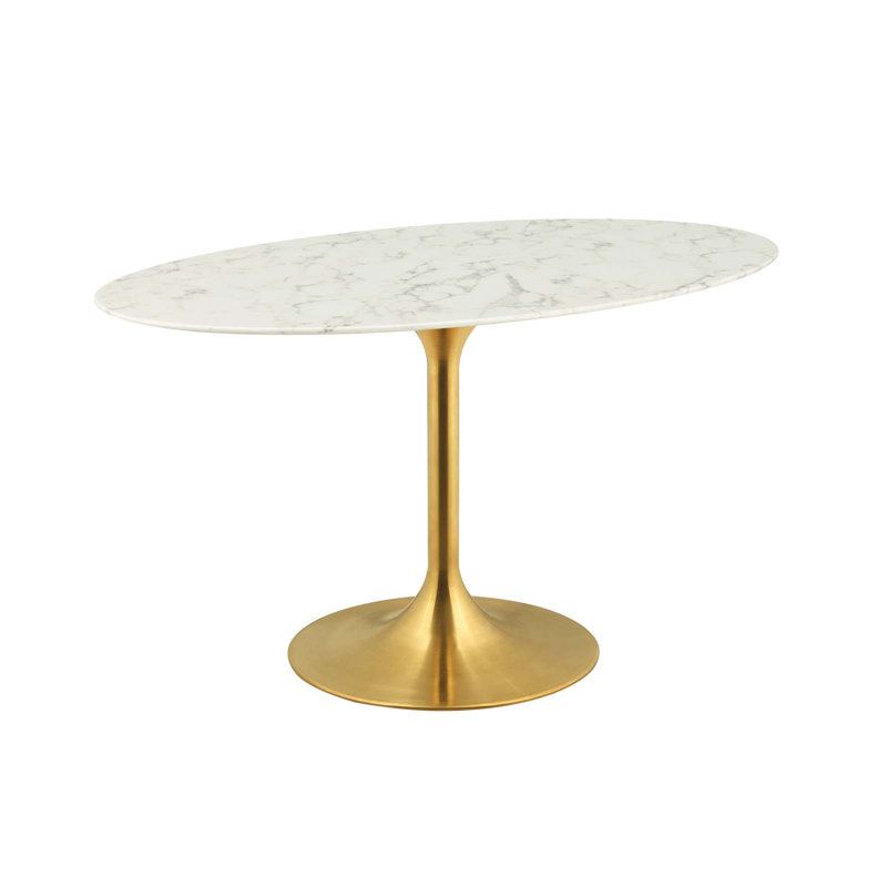 Elegant 54" Oval Marble Dining Table with Tapered Black Base