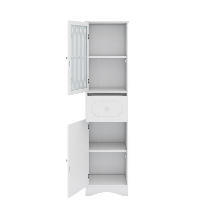 Imposing Bathroom Floor Storage Cabinet With Dual Doors Single Drawer And Customizable Shelf, White