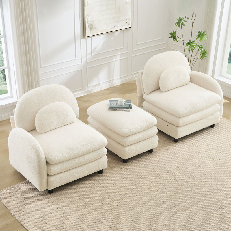 Canapé-lit en tissu Teddy, Blanc beige