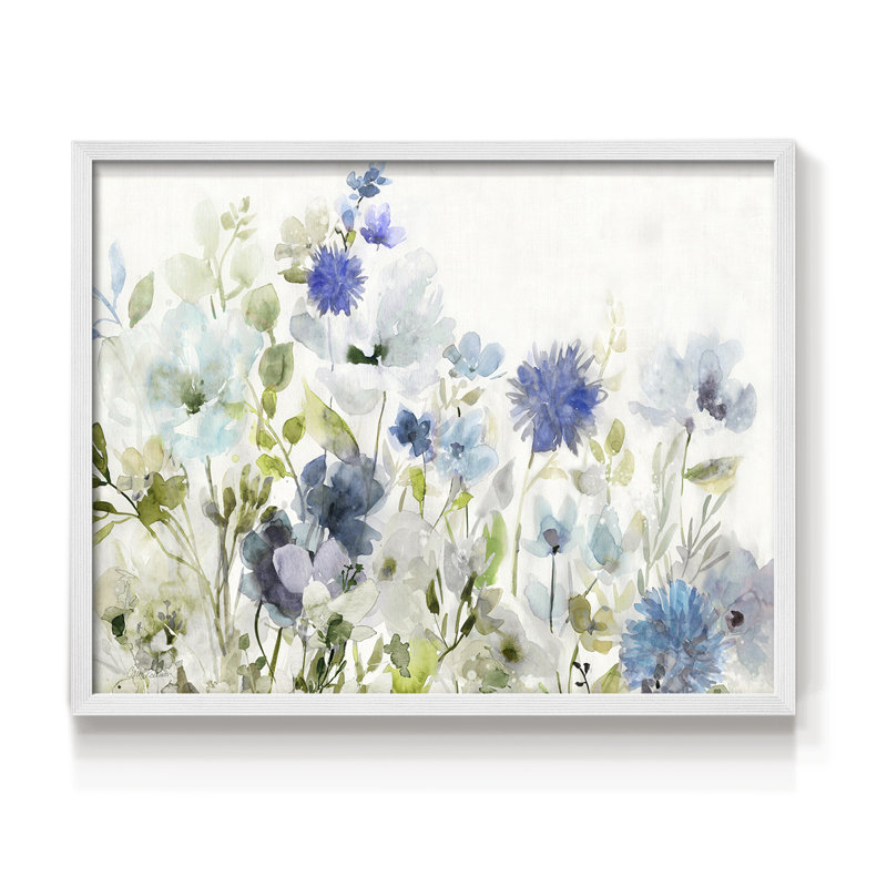 Fleurs sauvages en bleu - reproduction encadrée - réaménageable, H 11 po x l 14 po, Blanc