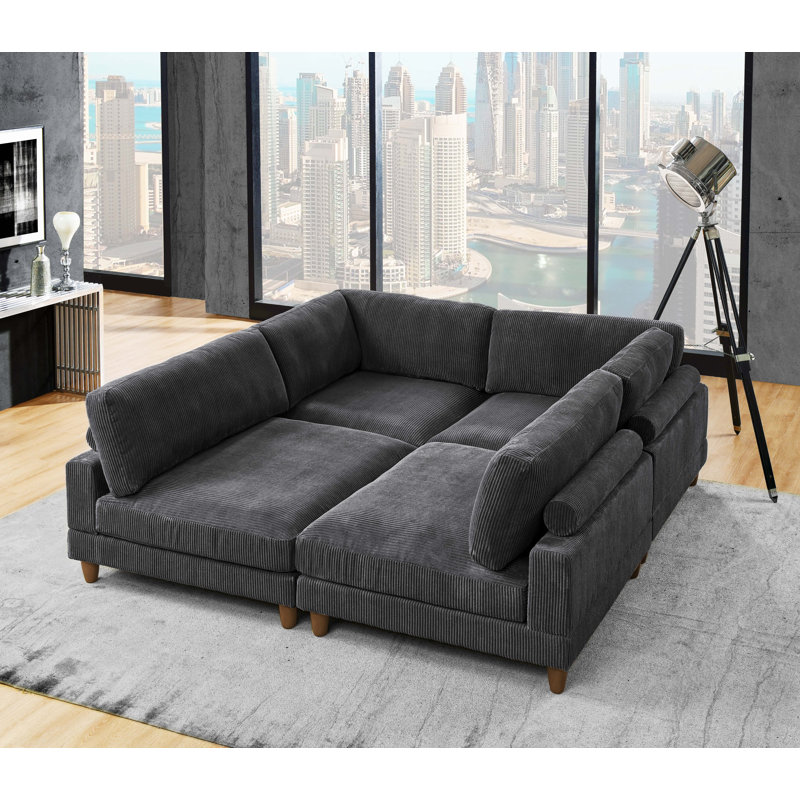 Corduroy Sectional Reversible, Gray Corduroy