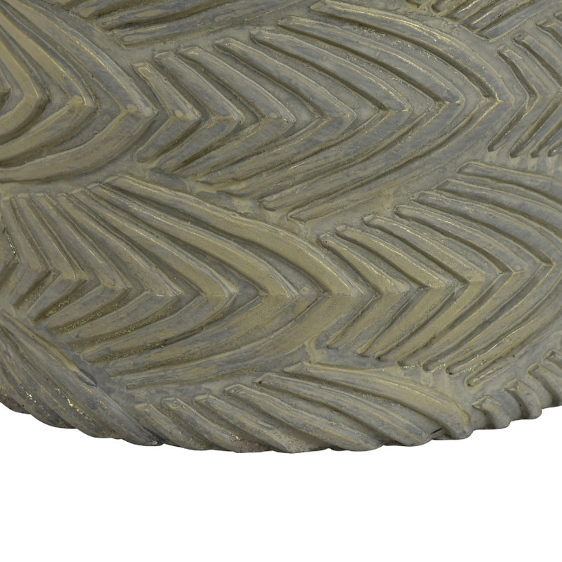 Jardinière cylindrique, motifs de plumes surélevées, terre cuite grise et dorée 7 pouces