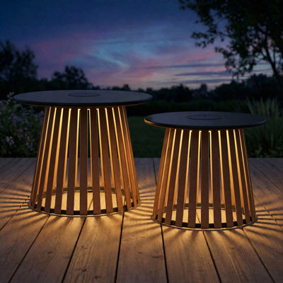Solar Powered Wicker Nesting Tables Set of 2