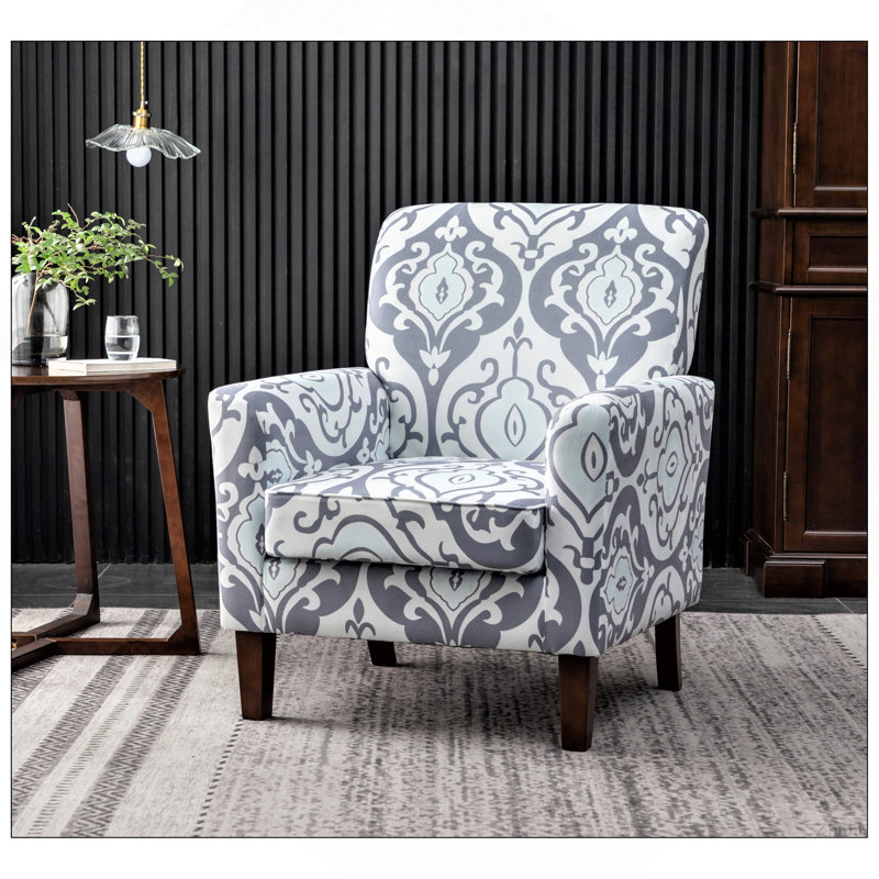 Chaise avec accoudoirs en mélange de polyester à motifs, structure en bois de bouleau massif avec pieds fuselés bruns, chaise d'appoint rembourrée de mousse avec garniture pour le bureau du salon