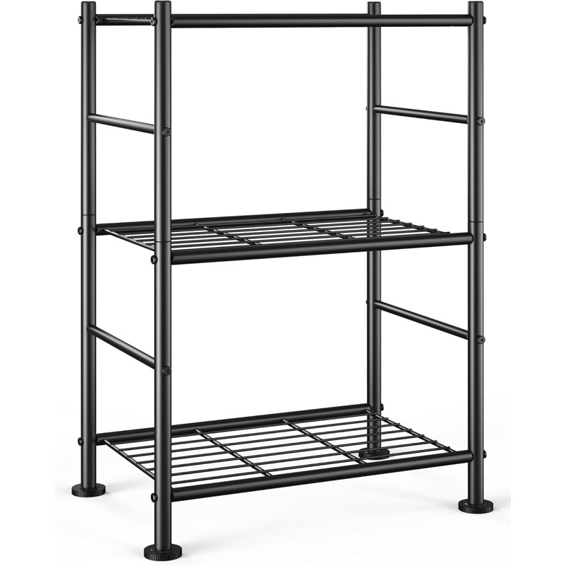Étagère de rangement en métal à 3 niveaux avec pieds réglables noirs